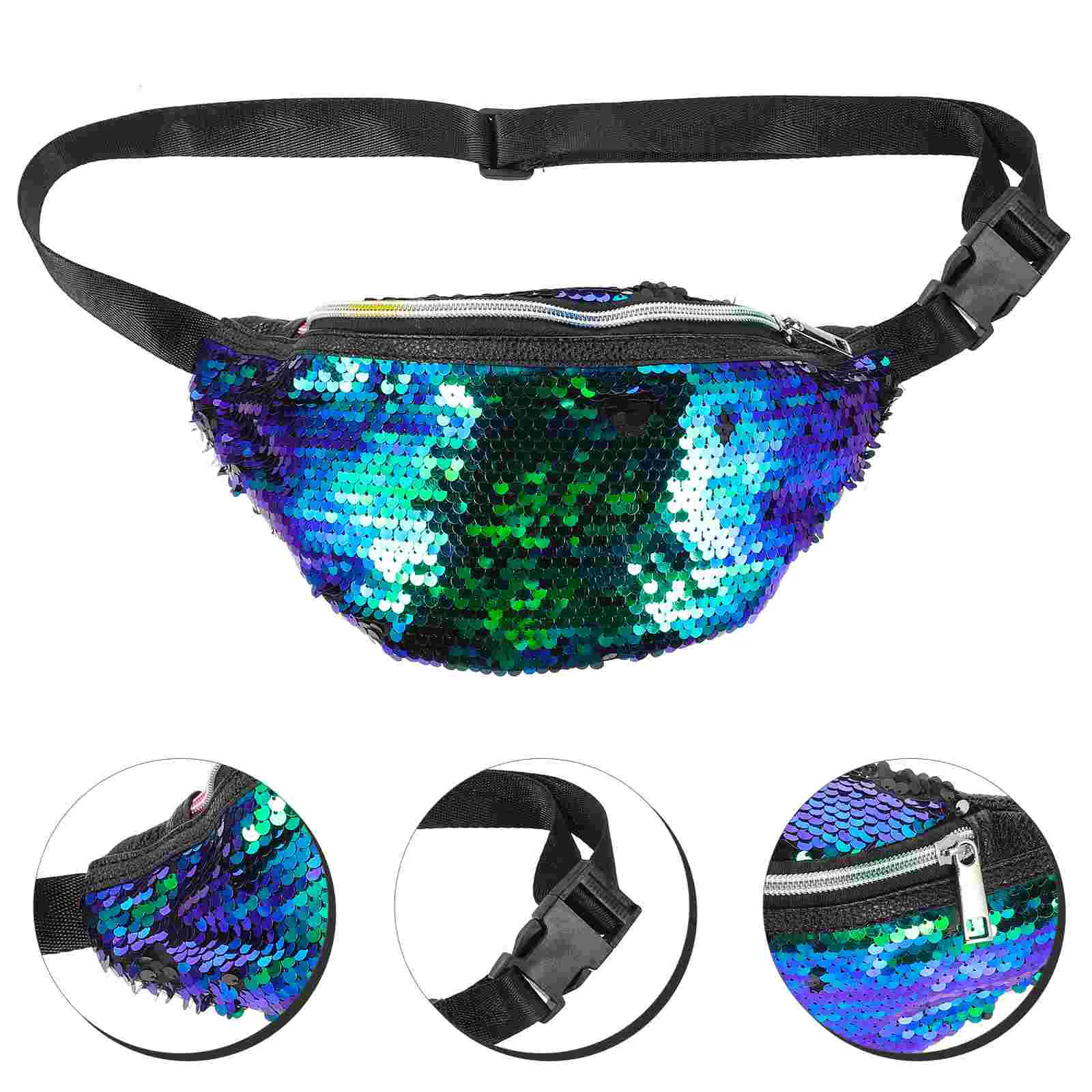 

Waist Pouch Mermaid Sequins Pockets Shoulder Bag Slung Sequin Bag Green and Black