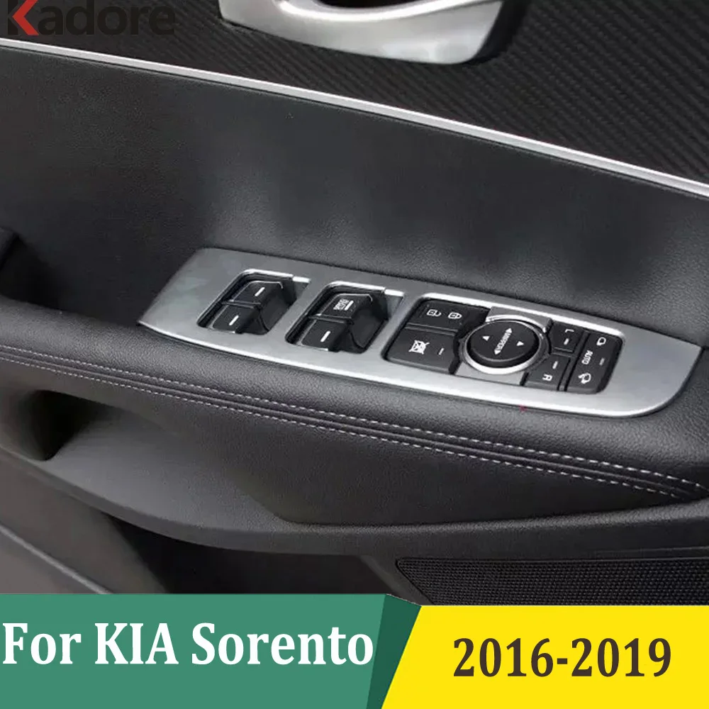 

For KIA Sorento 2016 2017 2018 2019 Window Lift Switch Button Cover Trims Door Armrest Frame Car Interior Accessories ABS Matte