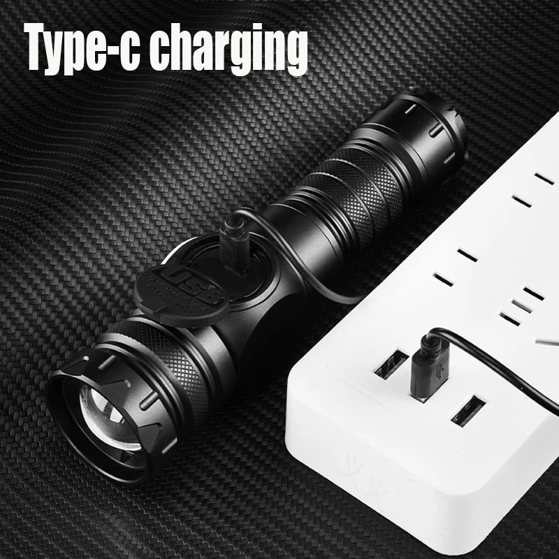 Superhelle LED-Taschenlampe, USB-Aufladbar, Langstrecken-Taktische Lampe, Wasserdichte Outdoor-Camping- und Angellampe – Detail 5
