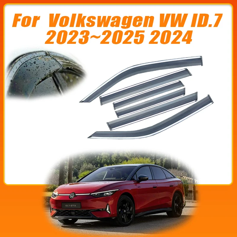 6PCs Deflectors For Volkswagen VW ID.7 2023~2025 2024 Awnings Sun Car Side Windows Visors Trim Awnings Sun Eyebrow Accessories.