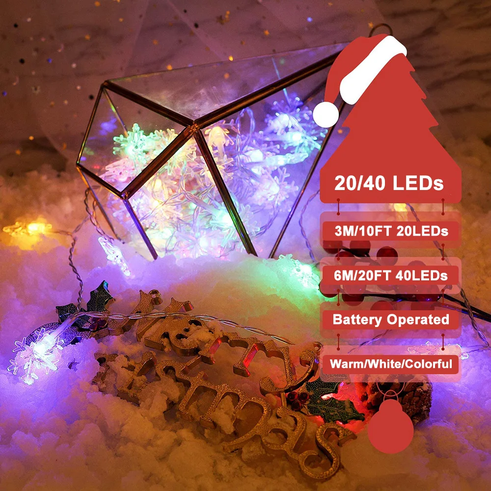 10/20/40led sneeuwvlok fee string licht batterij slinger kerst fee licht navidad xmas bruiloft nieuwjaar decoratie 1.5/3/6m