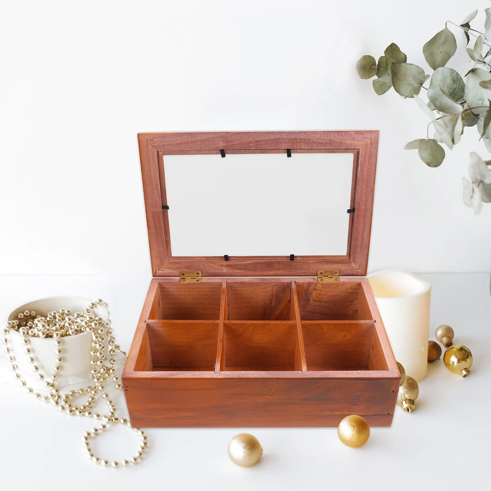 

Wooden Jewelry Organizer Case Transparent Cover Portable Lightweight Long-Lasting Storage Box Jewelry Case Ring Storage Box