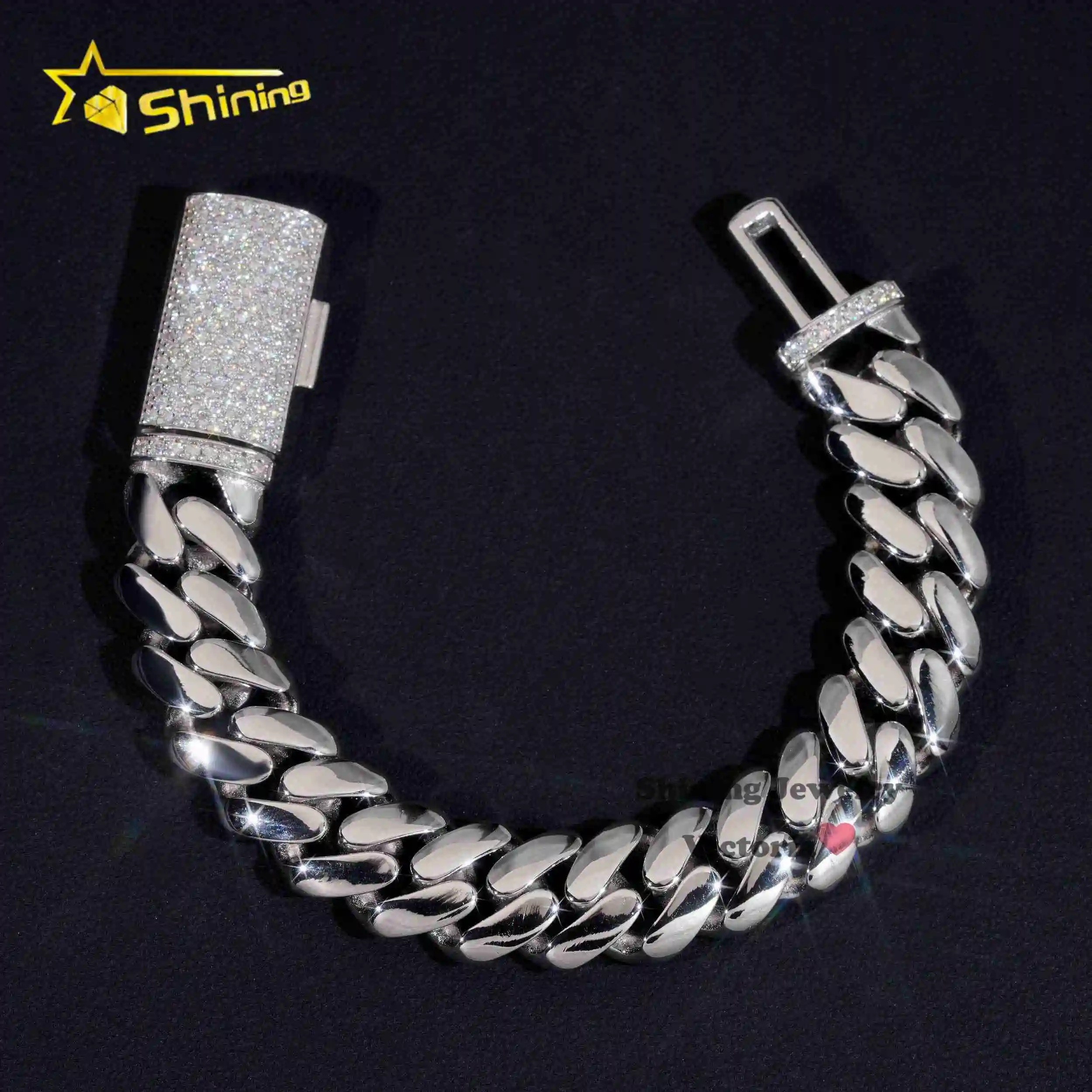 

Iced Out Custom Rapper Style Hip Hop Jewelry 12MM Moissanite Lock 925 Hand Made Tight Link Plain Cuban Link Bracelet