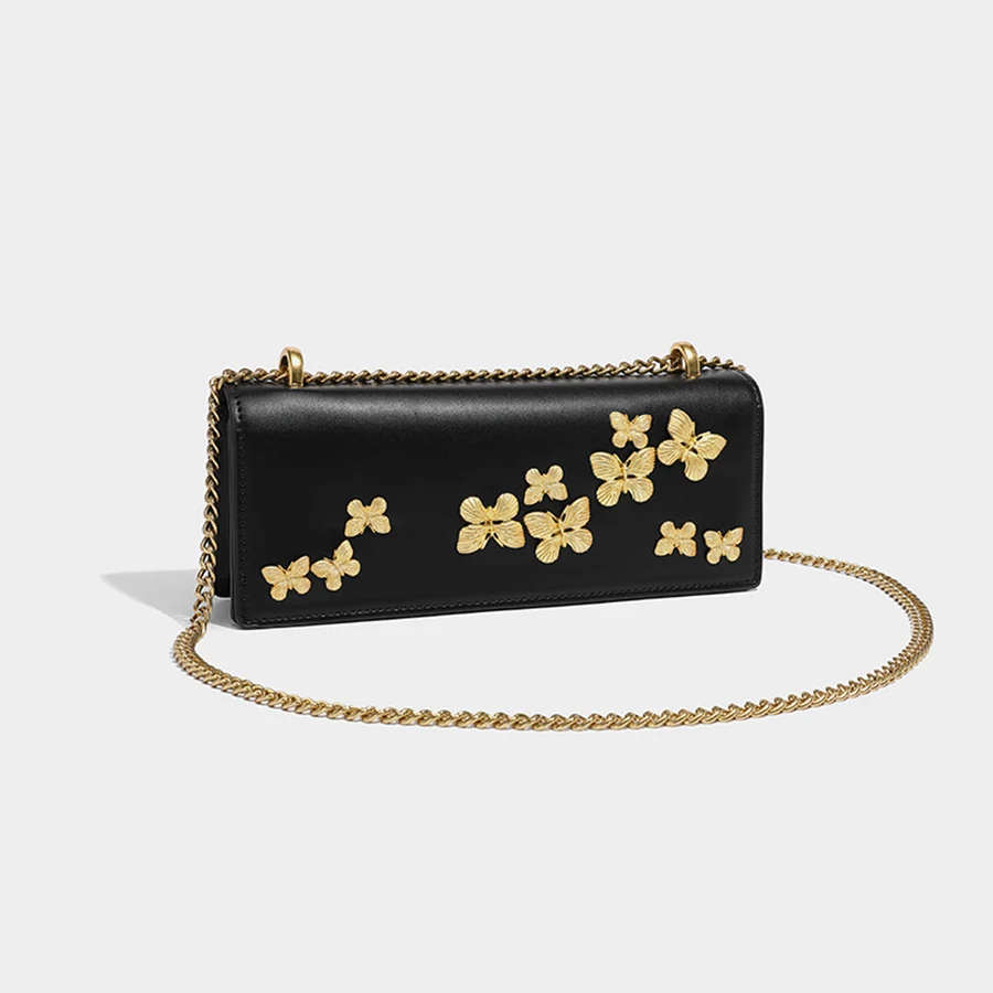 

Small Pu Leather Flap Armpit Bags for Women Chains Shoulder Crossbody Bag Ladies Vintage Underarm Handbags with Butterfly Summer