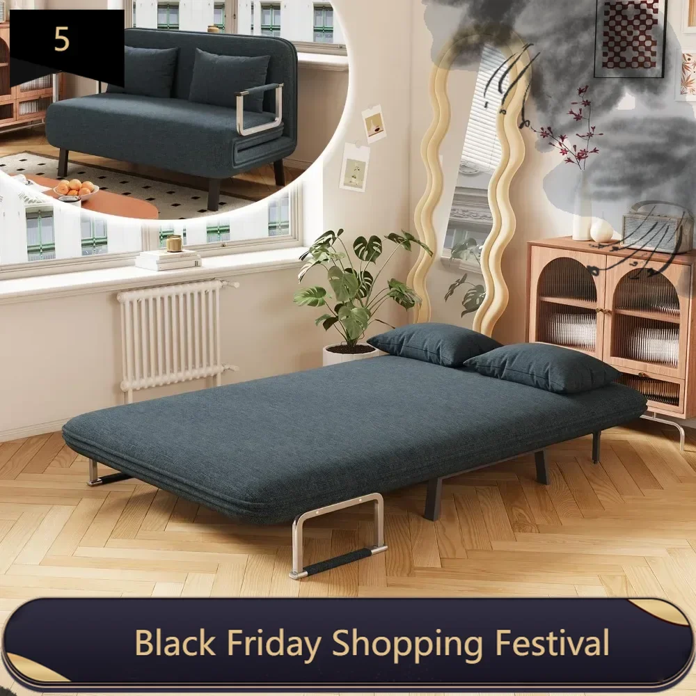 3 in 1 Convertible Sofa Bed, Folding Loveseat Sleeper Sofa Bed with 6-Position Adjustable Backrest and Pillows