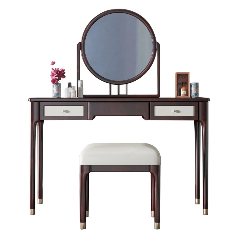 Mirror Dressing Table Gold Sandalwood Solid Wood Dressing Table Bedroom Large and Small Apartment Type Makeup Table