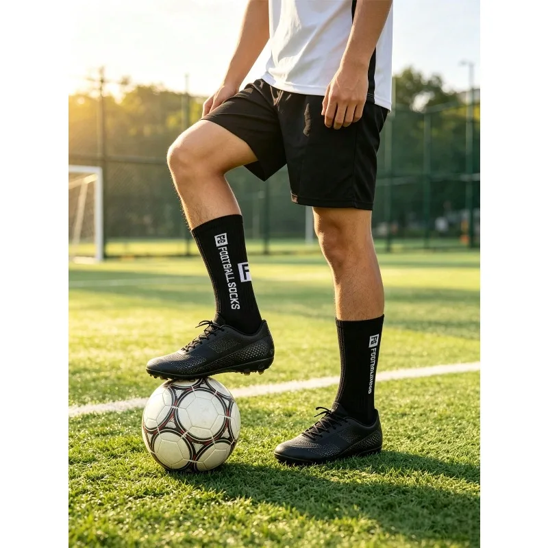1 set of breathable elastic knitted sports socks and leg protection socks, anti slip silicone pad football socks set