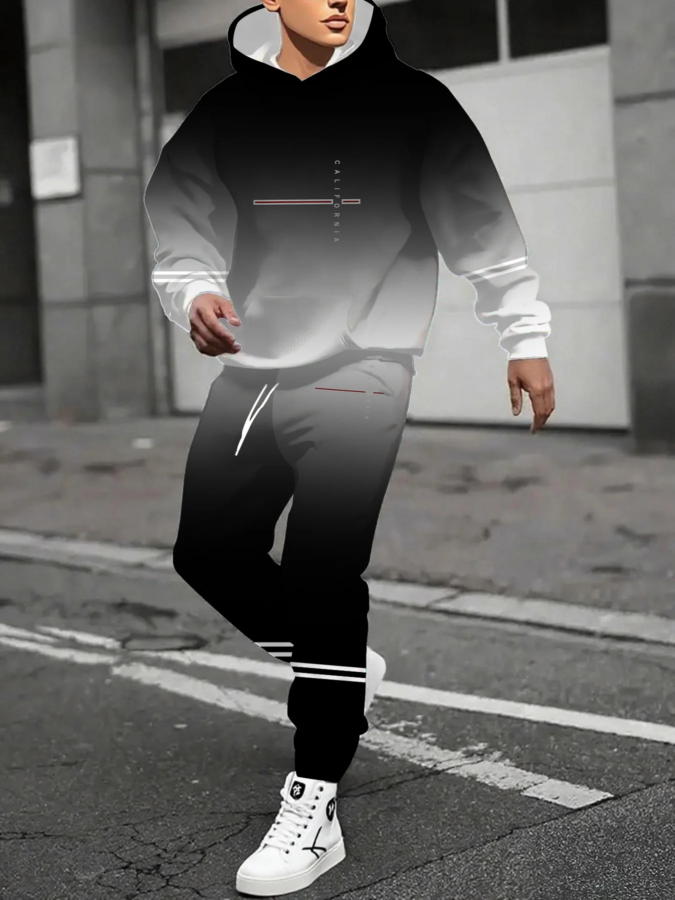 

Осенне-зимний костюм с длинными рукавами, мужской спортивный костюм, Калифорнийский принт, мужской модный костюм с длинными рукавами, быстросохнущий