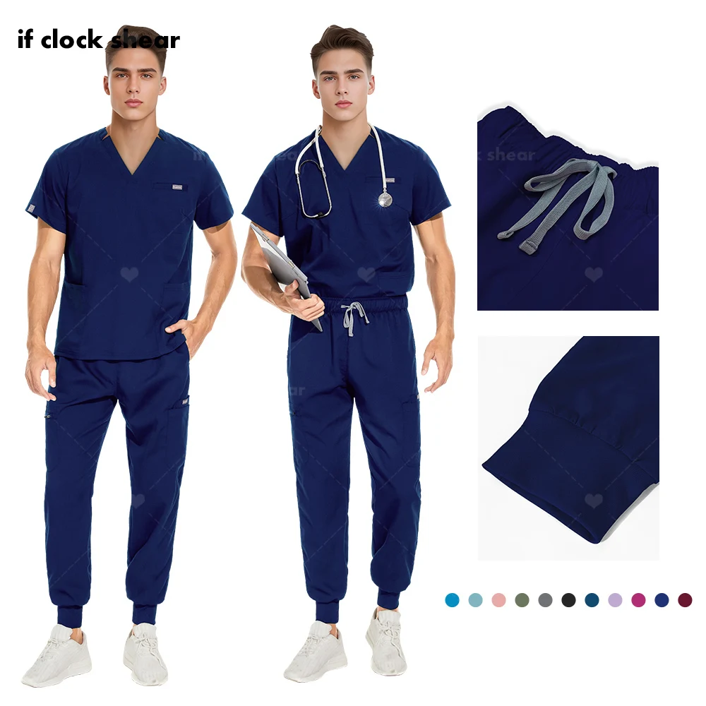 Medical Uniforms Set Nurse Women Fashion Uniforms Short Sleeve Medical Work Clothes Nursing Elastic Jogger Pants Scrubs Uniform