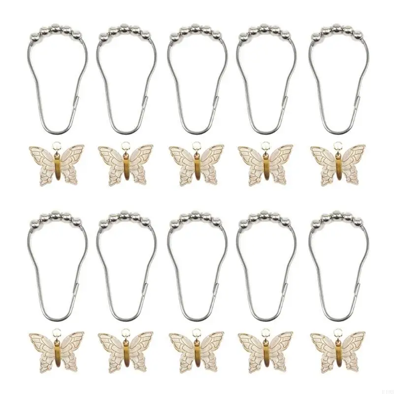 F19B 10Pcs Colorful Acrylic Butterfly Shower Curtain Rings Rusts Resistant Decorative Curtain Hooks for Bathroom Accessories
