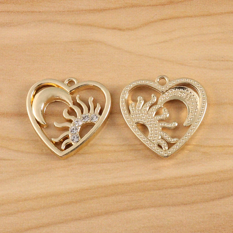 10 Pieces Gold Color Hollow Heart Sun Moon Charms Pendants for DIY Earrings Jewellery Making Findings Accessories 21x21mm