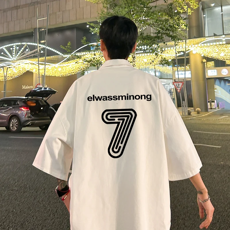 

Men's Oversized Shirts 5XL Fashion Letter 7 Print Mens Blouse White Oversize Shirt Casual Wear Summer for Men New Clothing