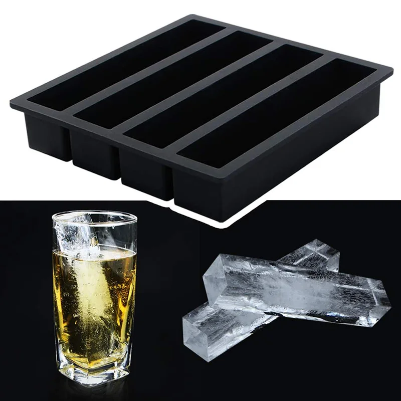 Ice Cube Tray Handiwork Popsicle Mold Plate Washable Non-sticky Long Strip 4 Grids Long Whiskey Cocktail Ice Cube Maker