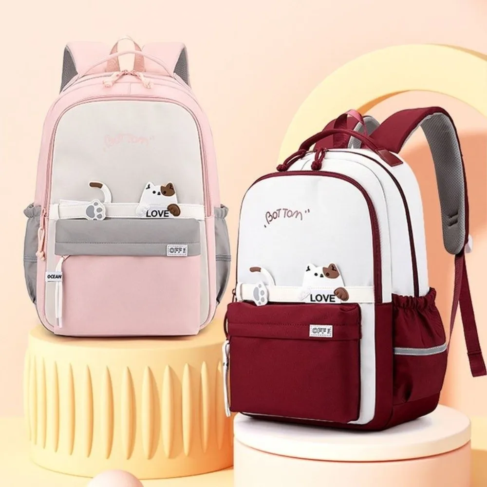 Waterproof Students School Backpack Nylon Multi Pocket Cute Cat School Bag Stationery Storage Casual Lightweight Travel Bag