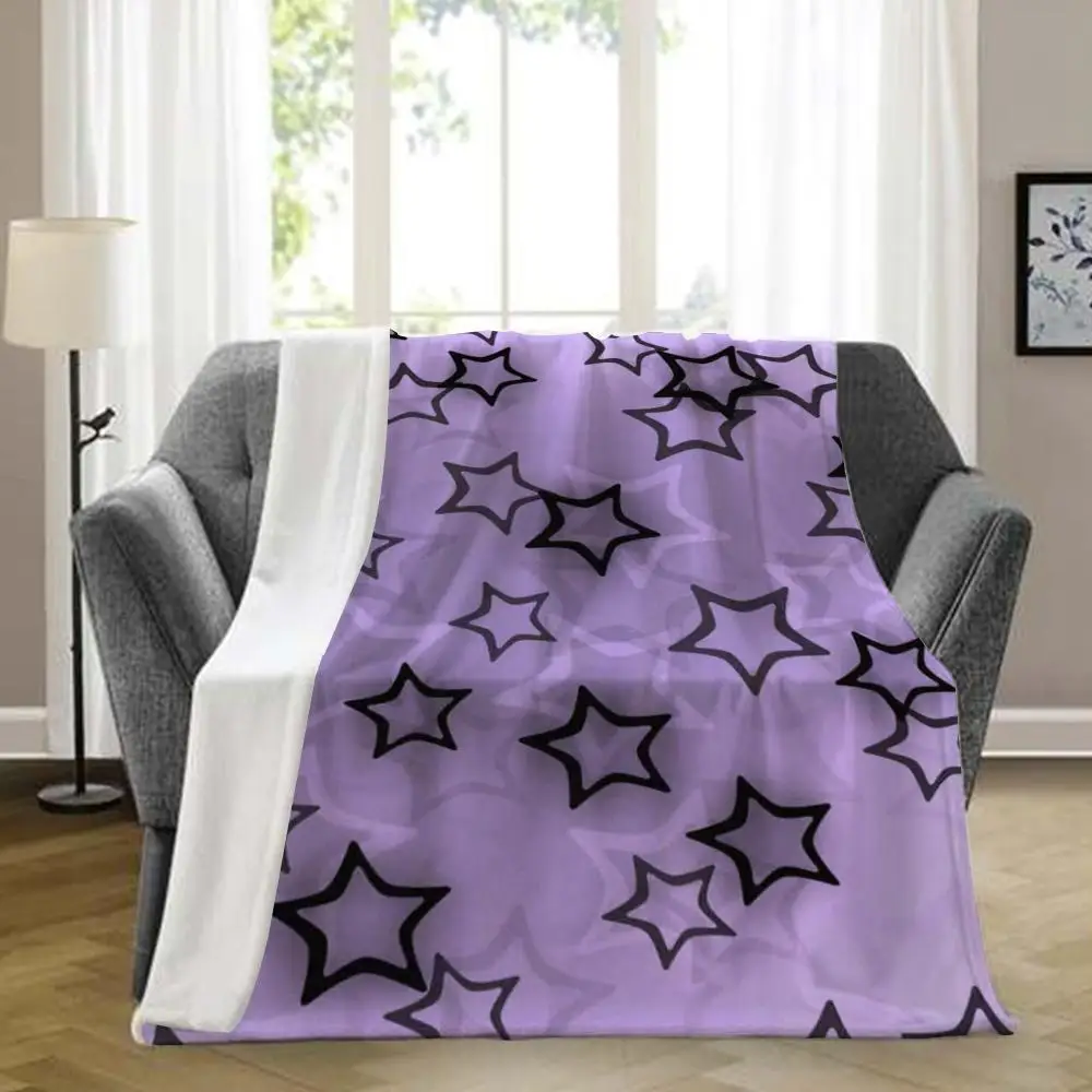 Y2K Swirl Star Throw Blanket, Blue Grey Marble Fluid Multi Stars Pattern Flannel Blanket For Teens Throw Blanket Aesthetic Porta