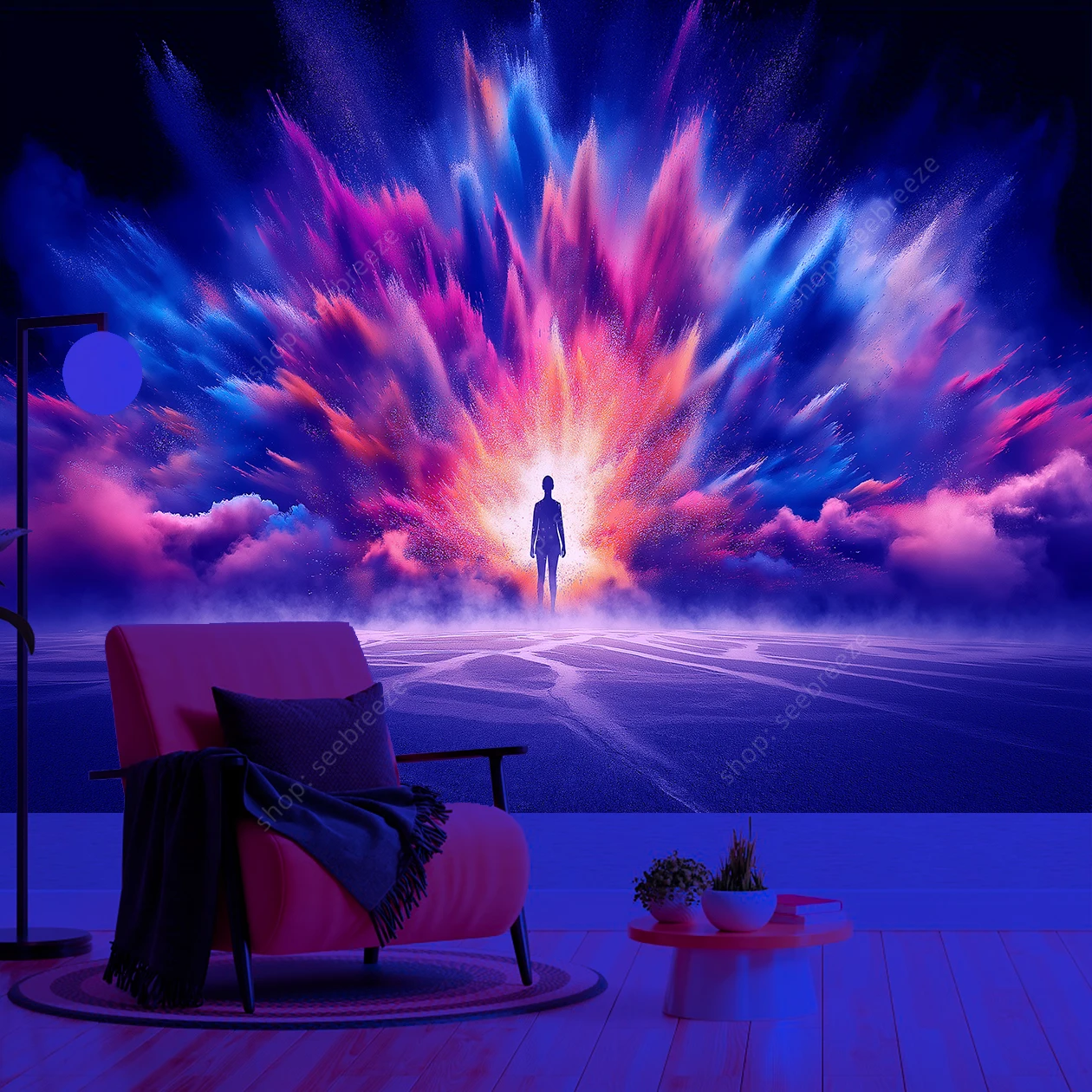 Inspirational Explosive Sky UV Reactive Tapestry Wall Hanging for Hippie Home Wall Decoration Bedroom Poster Gift for Friend