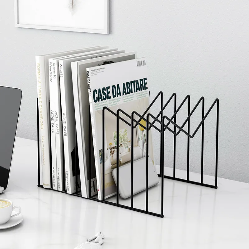 

Metal Bookshelf Desk Organizer Vertical Aesthetic Luxury Magazine Holder Stationery Organizer Documents Office Desk Accessories