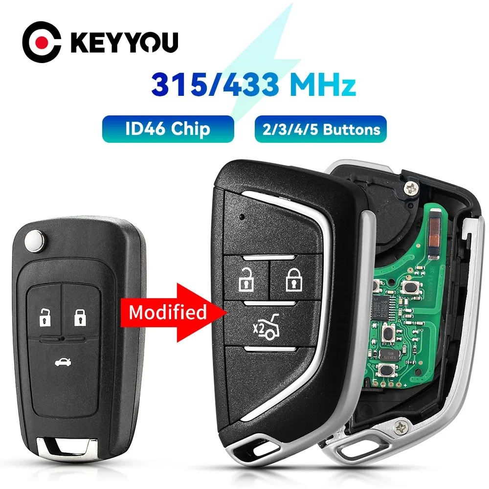 KEYYOU 315/433 MHz ID46 Chip inteligentna kontrola zmodyfikowana klapka kluczyk samochodowy z pilotem do chevroleta Cruze Sail Orlando Malibu Aveo