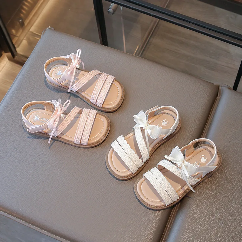 2026 Summer Flower Children Princess Shoes Sweet Bowknot Kids Causal Flat Sandals Soft Soled Summer Girls Sandals