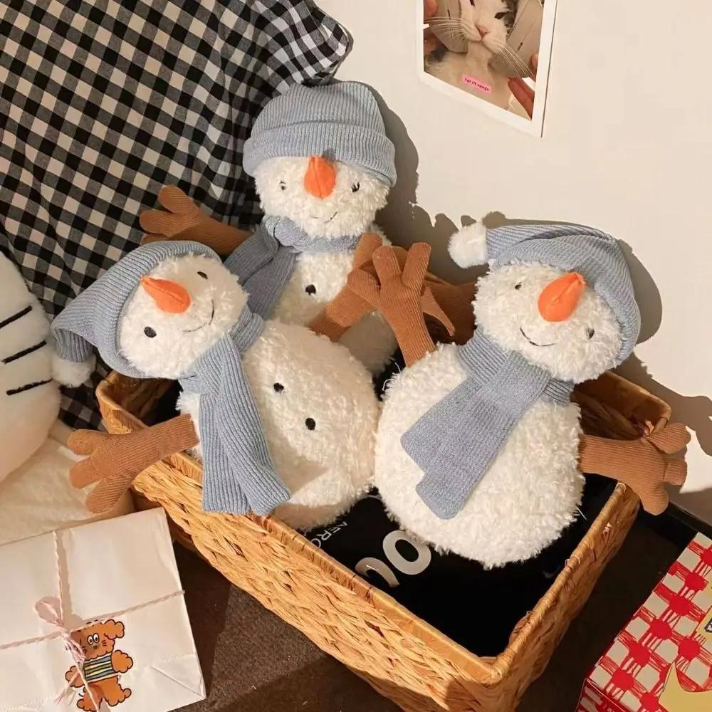 Cute Soft Sami Snowman Doll Plush Toy with Scarf and Hat Lovely Christmas Plush Toy Fluffy Snowman Stuffed Doll Home