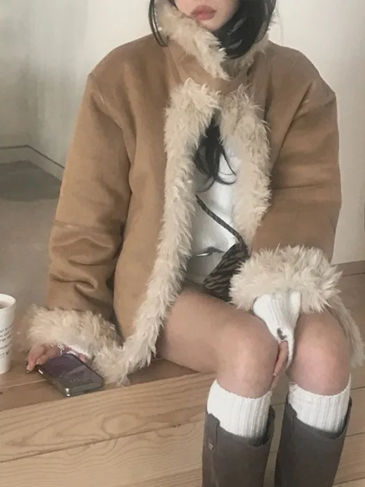 معطف نسائي أنيق من ort للدفء وياقة واقفة وصديق للبيئة وجميل للغاية ملابس خارجية شتوية من الفرو الفاخر