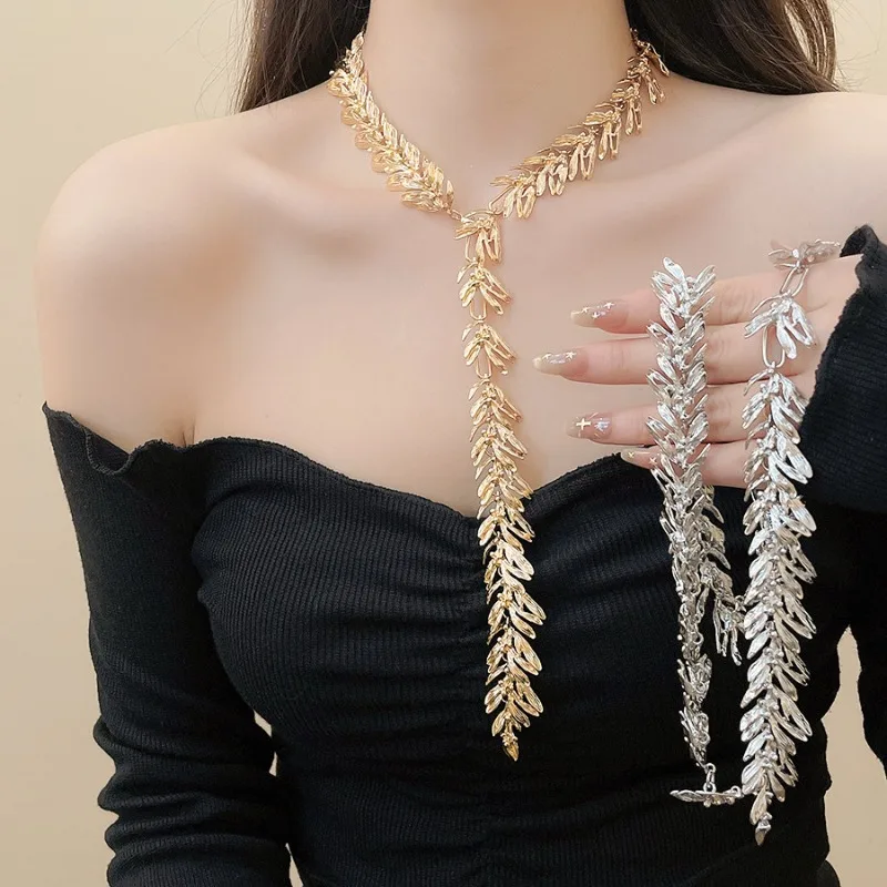 

Minar Temperament Metallic Ear Long Tassel Y Shape Pendant Necklaces for Women Mujer Gold Silver Plated Alloy Long Sweater Chain