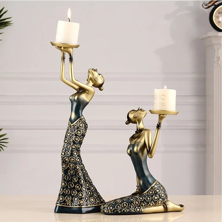 European retro beautiful woman candlestick ornament American home creative wine cabinet decoration wedding shooting candle props