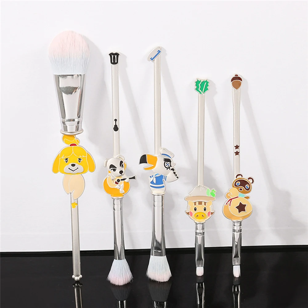 5pcs/set Cartoon Animal Crossing Brush Set Foundation Eye Makeup Brush Eyeliner Lip Brush Women Girl Face Cosmetic Tool