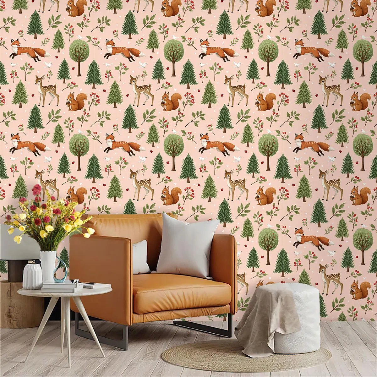 Moisture Proof Mildew Proof Wall Stickers Forest Animal Self-Adhesive Wall Stickers Household Waterproof Renovation Wallpaper