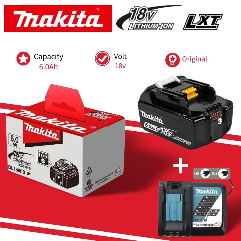 

Makita 18v 6.0Ah makita tools drill batteryCompatible with BL1815,BL1830,BL1850.Double-pack with LED charge indicator