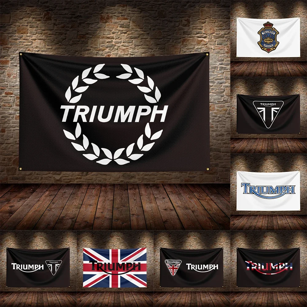 3x5 FT Retro T-Triumph Motorcycles Flag Polyester Printed Motorcycle Flags for Room Garage Decor