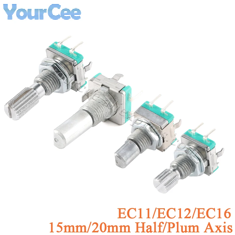 5pcs/1pc Rotary Encoder EC11 EC12 EC16 15mm 20mm Half Plum Axis Handle Length Code Switch Digital Potentiometer