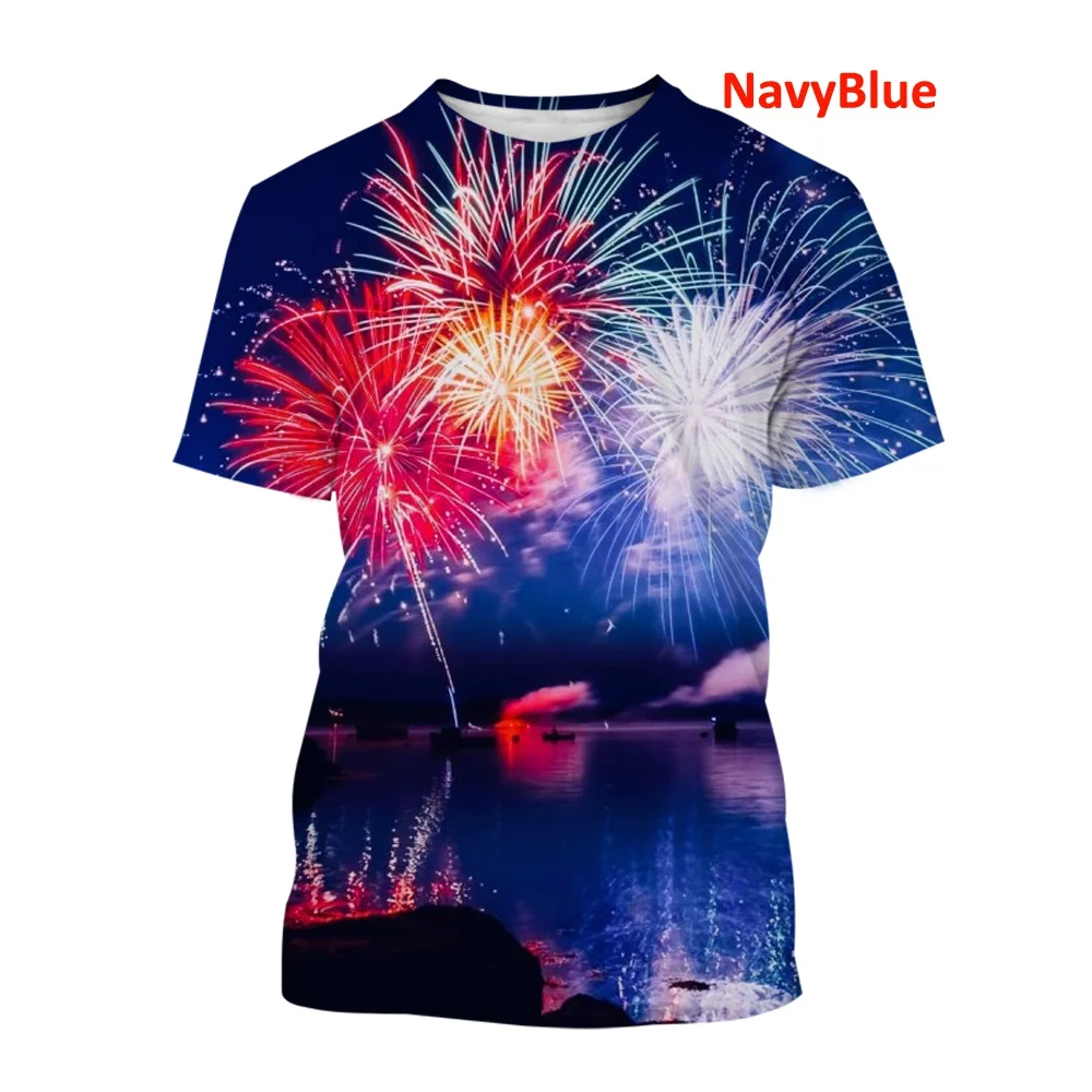 Fireworks 3D Printed T Shirt Fashion Unisex Short Sleeve Casual Top