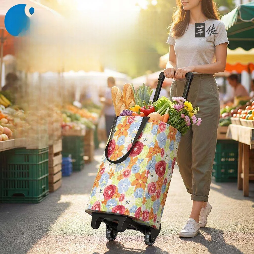 若者向けポータブル折りたたみ式ショッピングカート、手引き野菜買い物カート、頑丈なロッド、家庭必需品、炭素鋼ボディ