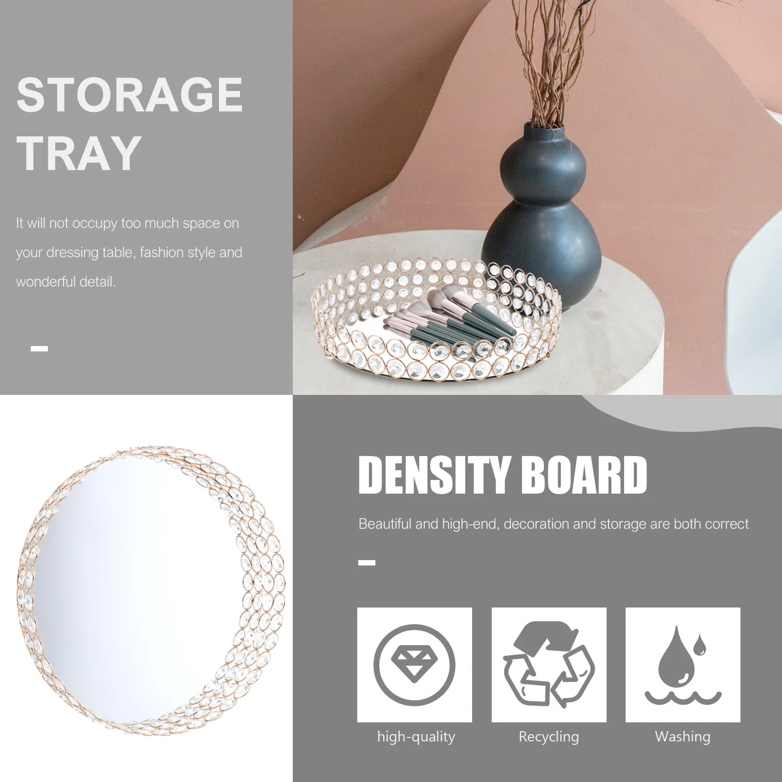 Practical Jewelry Organizer Elegant Round Tray for Earrings Rings Cosmetics Sundries Storage Home Dressing Table Decor