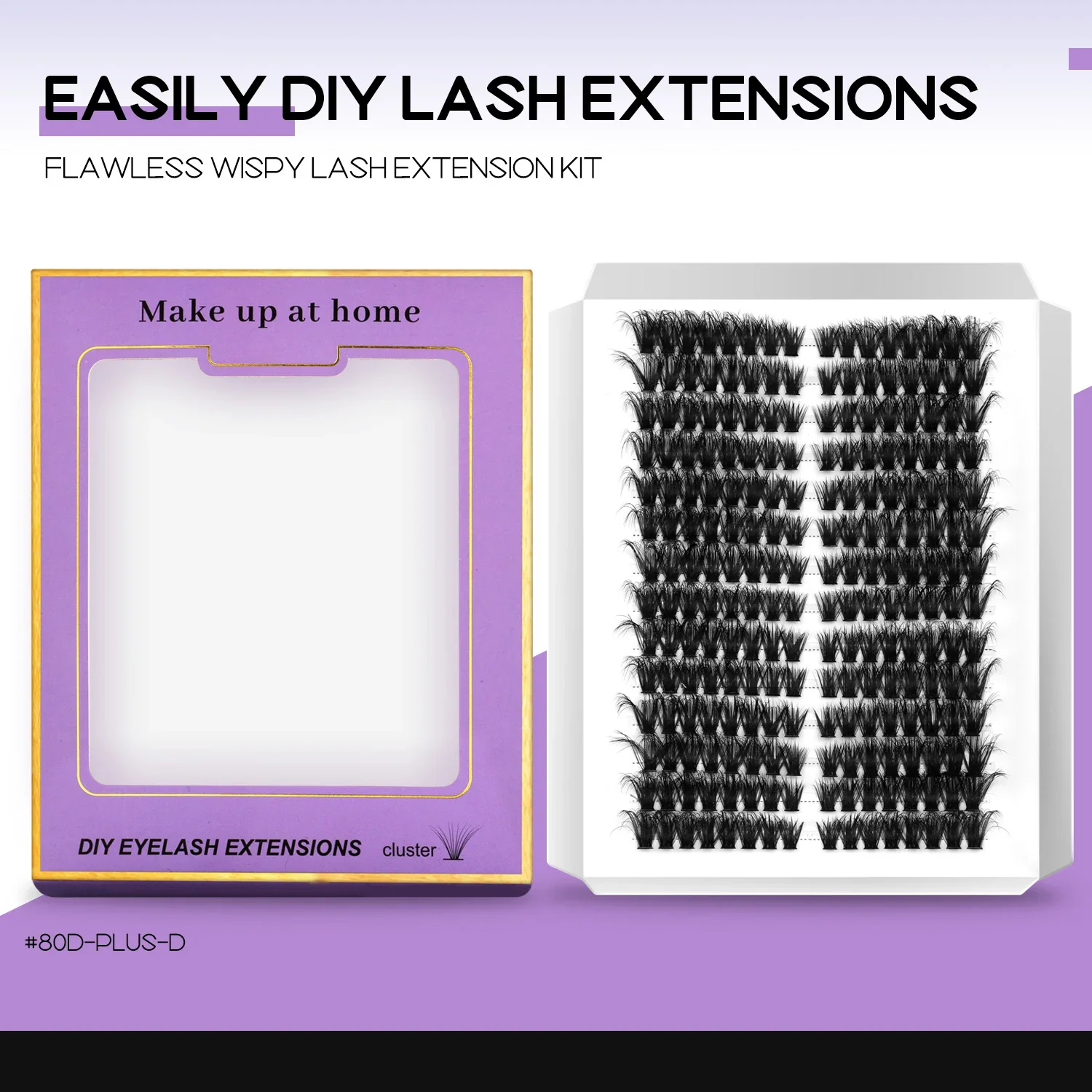 GROINNEYA DIY Eyelashes Lashes Clusters Kit Mix Wispy Individual Lashes Extensions Clusters Lashes Lash Bond & Seal Makeup