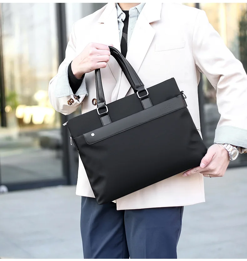 Men's business handbag, waterproof Oxford fabric horizontal single-shoulder document, computer, travel storage briefcase