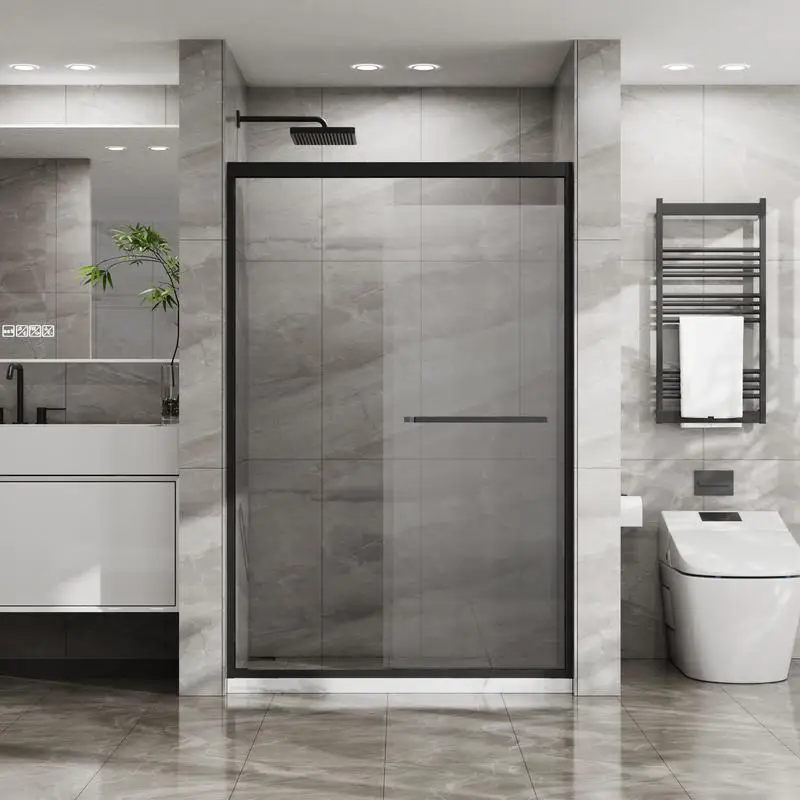 

Double Sliding Glass Shower Door 48in W x 72in H Aluminum Framed Shower Enclosure with Clear Tempered Glass, Stainless Steel