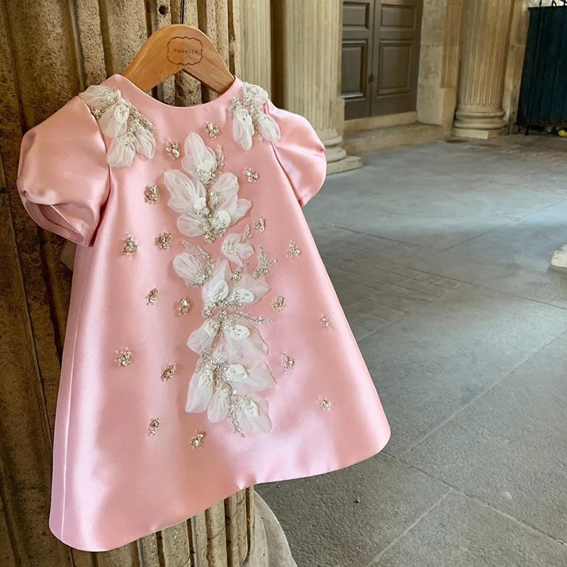 Vestido Formal de bautizo para niñas pequeñas, vestido de baile de lujo rosa y verde, vestidos de fiesta de cumpleaños de noche para niños, princesa