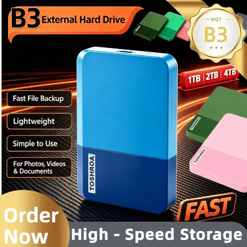 High Speed Portable B3 Series External Hard Disk with Multi-color Selection, Storage Drive for PC Mac Android Phone File Backup