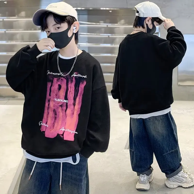 Spring Autumn Boys Girls Sweatshirts Korean Fashion Streetwear Letter Hoodie Kids Casual Children\'s Clothing Pullover Sweatshirt