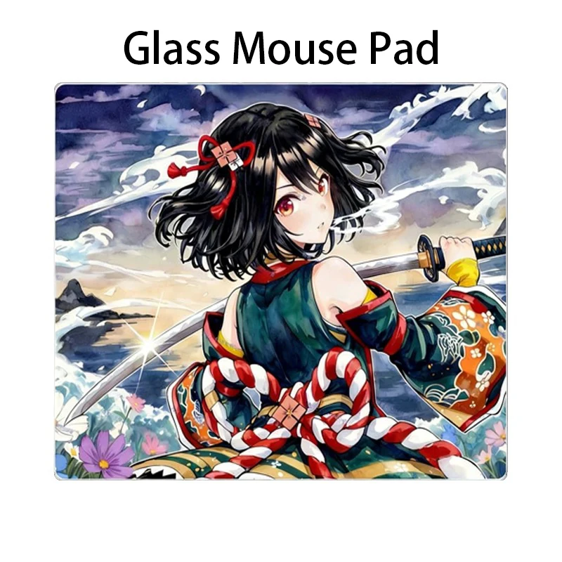 

Glass Mouse Pad Japanese Anime Samurai Girl Custom Gamer Fps Gaming Tempered Desk Mat PC E-sports Mousepad Limited Edition Gift