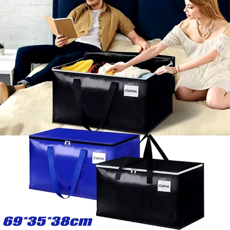 

93L Large Capacity Clothing Quilt Storage Bag Foldable Black Double-sided PE Dust-proof Handbag Moving Luggage Bag Reusable