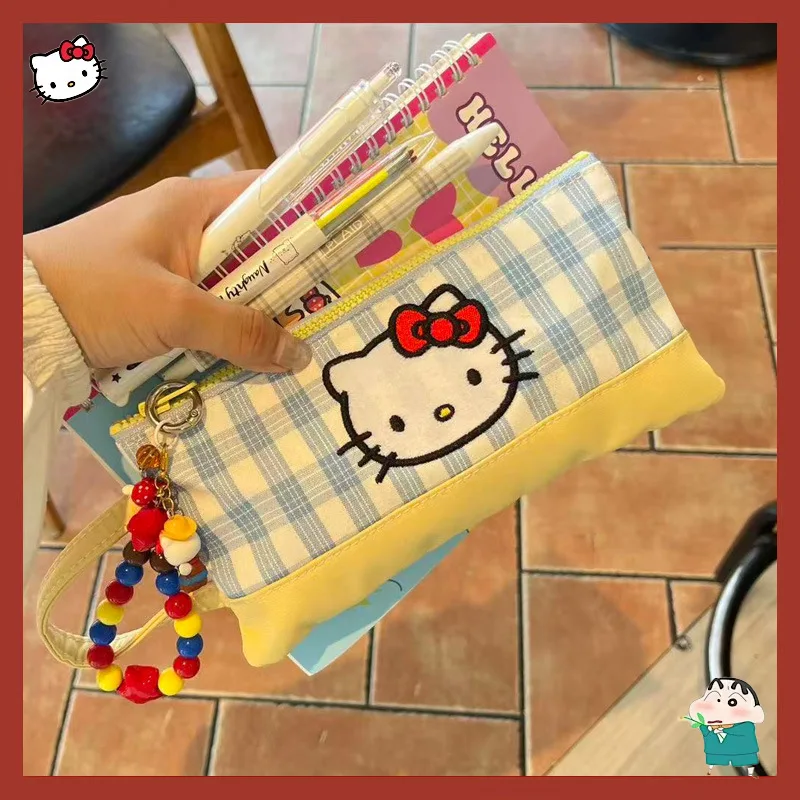 

Пенал Hello Kitty в клетку, милый японский мультяшный пенал в стиле Ins, эстетичный нишевый органайзер для подростков и студенток