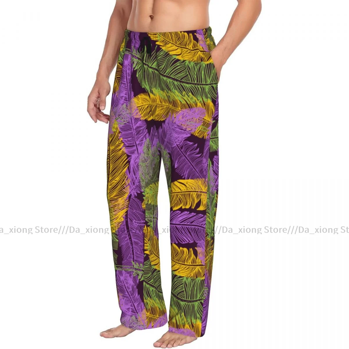 Pantalon de pyjama pour homme, pantalon de nuit, bas de pyjama, plumes, mardi gras, lounge, fjmen