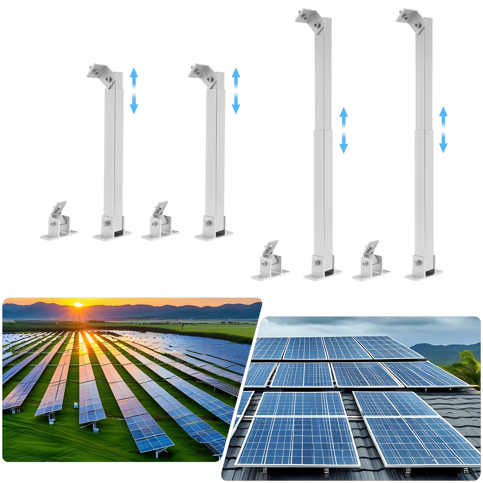 

4PCS Adjustable Solar Panel Mounting Brackets, 15-30° Tilt Angle Wall Floor Roof Mounting Kit for Balcony, 100kg Load Bearing