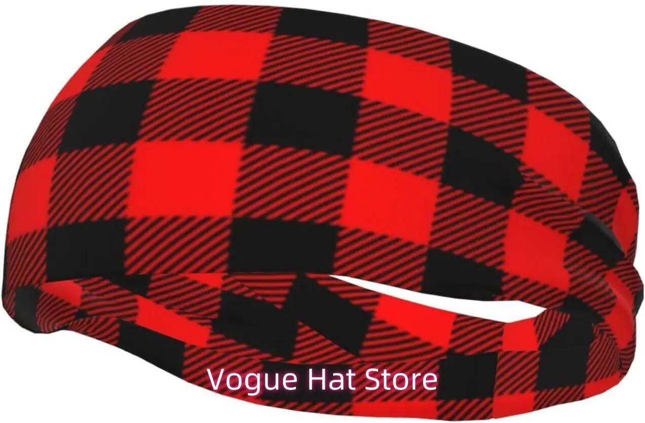 

Red Black Christmas Plaid Headband Stylish Yoga Exercise Hairbands Breathable Sweatbands Running Hair Accessories