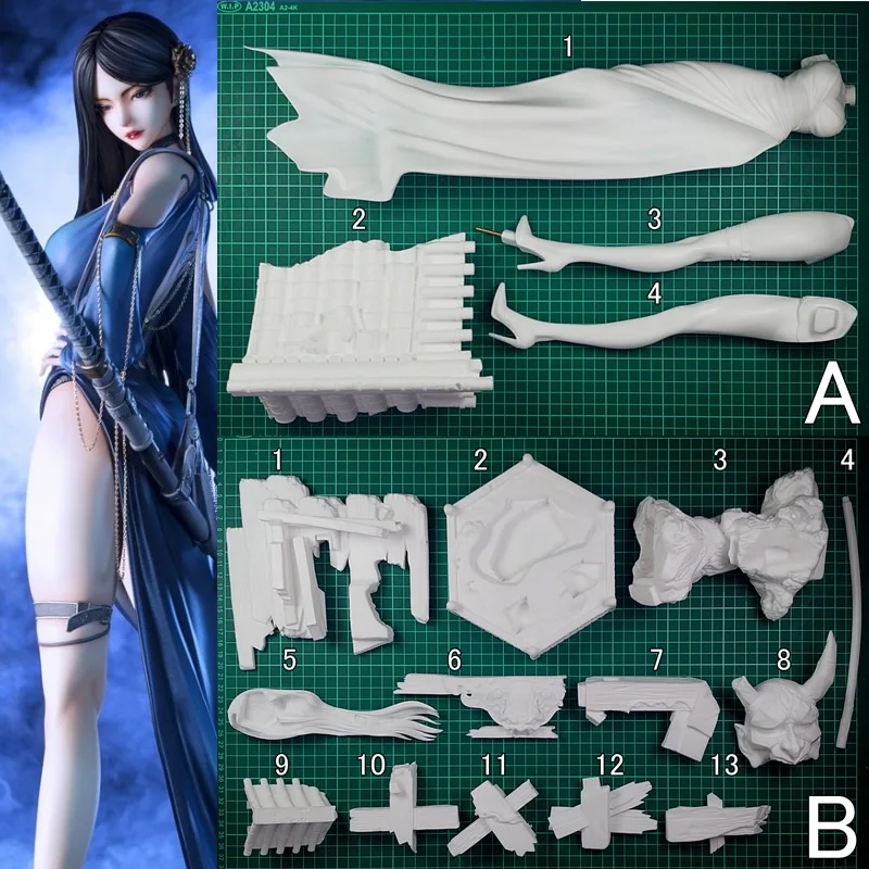 60CM Original Character Katana Hime Unpainted Unassambled Resin White Model Kit GK Figure W_4311