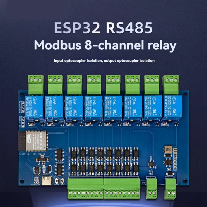 ESP32 RS485 Modbus 8-Kanal-Relaismodul 9-24 V TYPE-C mit WIFI-Bluetooth-Unterstützung für Fernbedienungsanwendungen