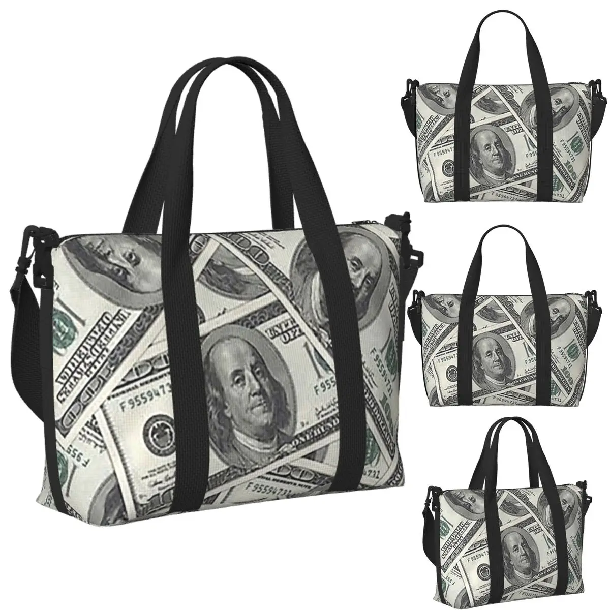 

Custom Rich Money Novelty Dollars Beach Travel Bag Large Capacity Tote Bags for Gym Yoga Women Shopping Duffle Shoulder Bag